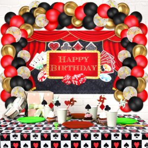 79 Pcs Casino Theme Party Decorations, Las Vegas Party Decorations Casino Birthday Party Decorations Supplies Include Casino Backdrop, Balloon Garland Kit, Tablecloth, Cake Toppers and Foil Balloons