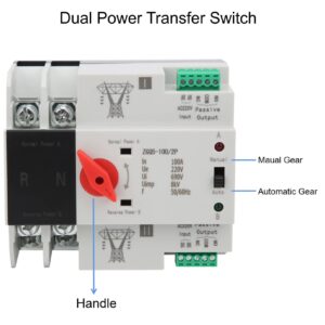 Dual Power Automatic Transfer Switch, 100 amp Manual Transfer Switch 2P Automatic Transfer Switch Back up Generator Transfer Switch Home Transfer Switch 220V 100A