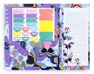 vera bradley planner accessories pack, fits inside all vb spiral planners, snap-in pocket folder with list pad, sticker sheet, gel pen, and magnetic page keeper, butterfly by