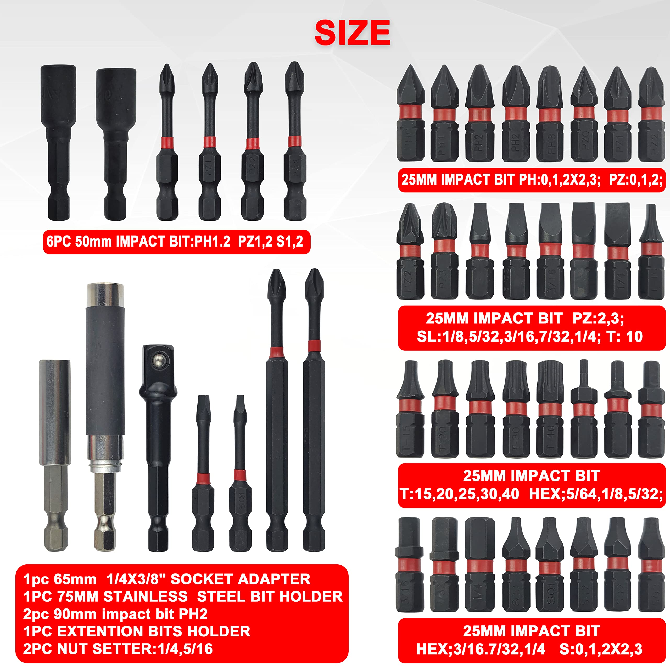 YIYITOOLS Screwdriver Bit Set 45 Piece, Impact Driver Bit Set for Drills and Drivers, Assorted Steel Drill Bits in Storage Case for Wood Metal Cement Drilling and Screwdriving,YY2020051