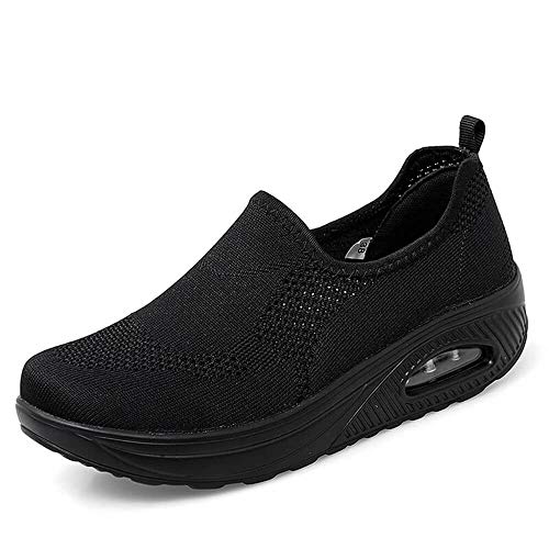 VARSKARC Women's Breathable Casual Air Cushion Slip-on Shoes Walking Running Athletic Sport Shoes Black