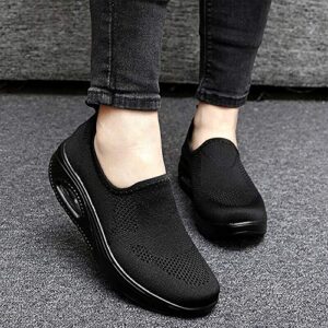 VARSKARC Women's Breathable Casual Air Cushion Slip-on Shoes Walking Running Athletic Sport Shoes Black