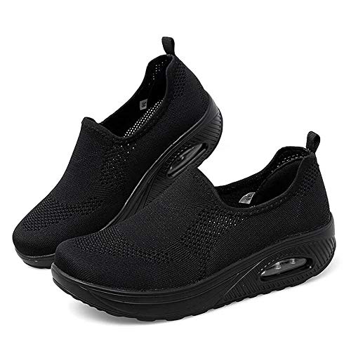 VARSKARC Women's Breathable Casual Air Cushion Slip-on Shoes Walking Running Athletic Sport Shoes Black