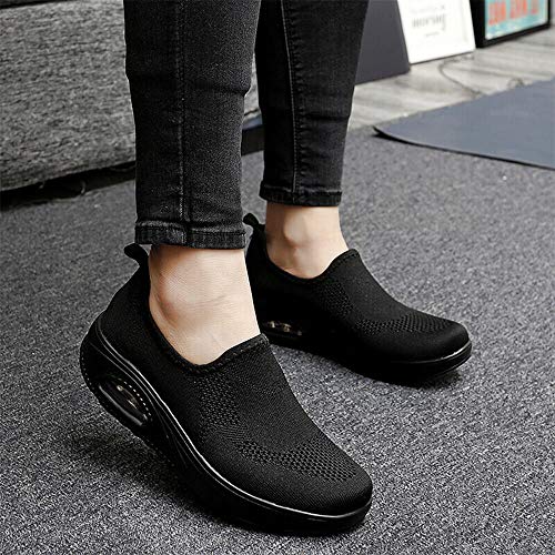 VARSKARC Women's Breathable Casual Air Cushion Slip-on Shoes Walking Running Athletic Sport Shoes Black