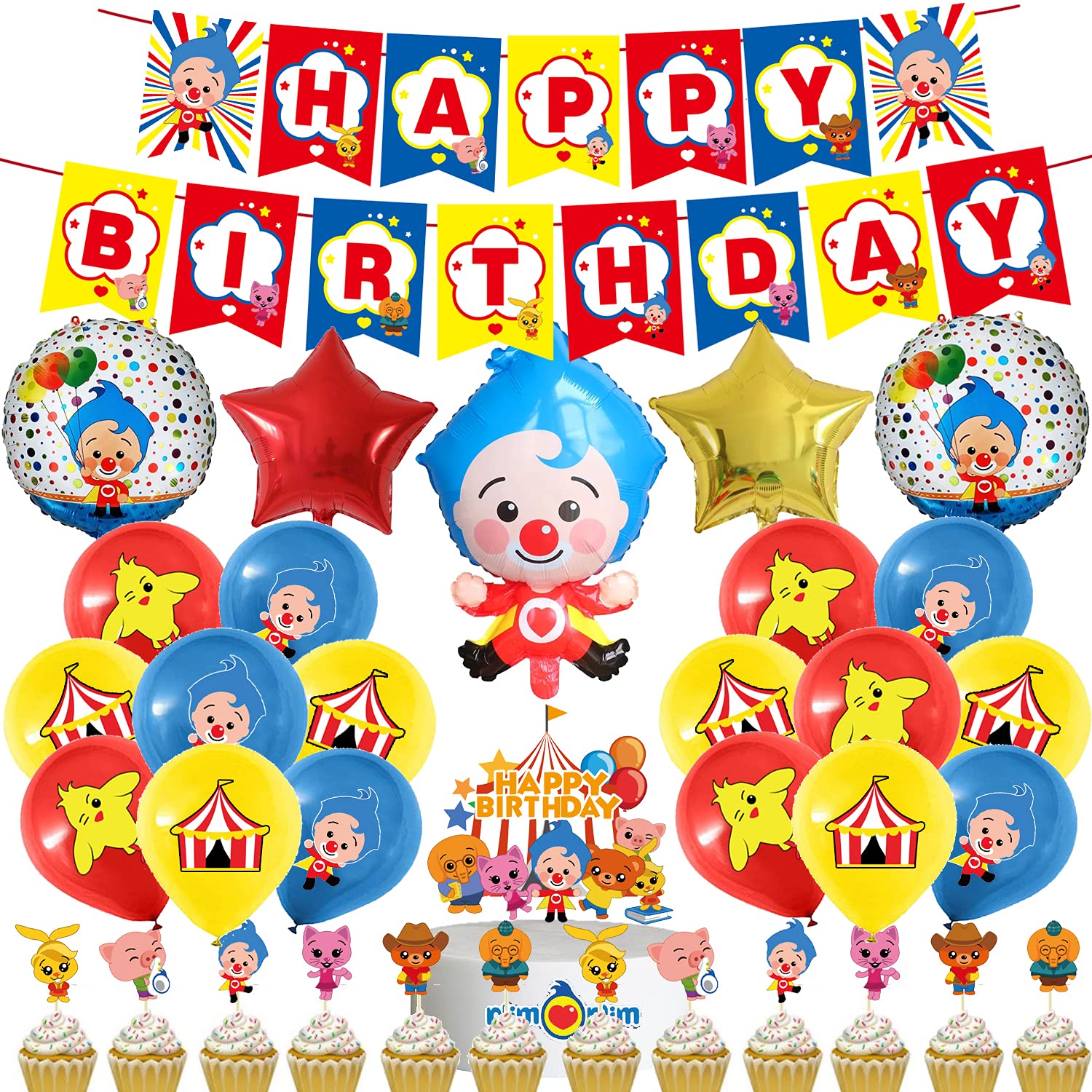 YNOU Clown Birthday Party Supplies Clown Theme Birthday Party decorations for Kids Teens with Happy Birthday Banner, Cake Topper, Cupcake Toppers, Balloons for Clown Party Decorations