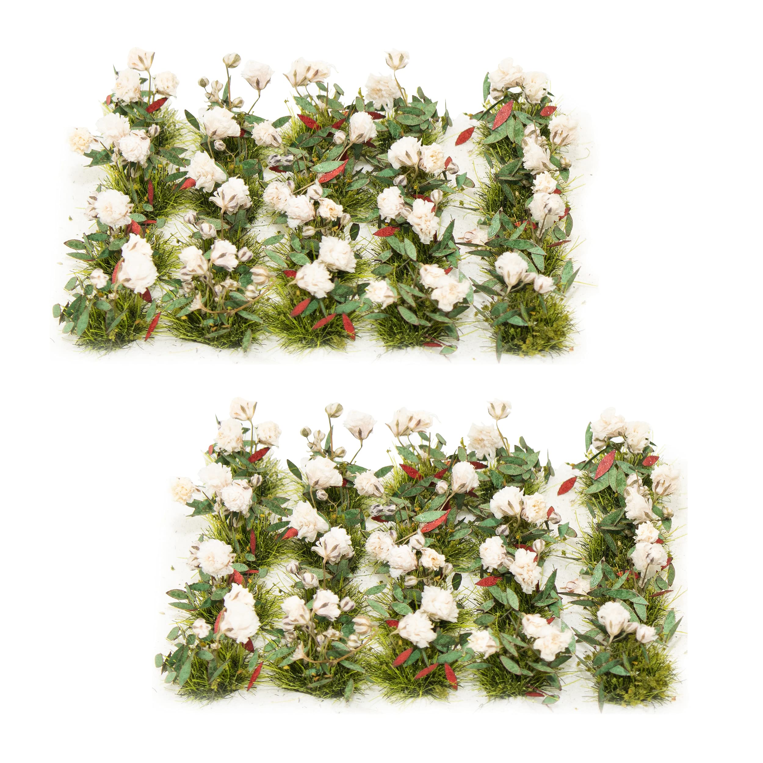 40 Pcs Flower Cluster Flower Vegetation Groups Grass Tufts Miniature Static Scenery Model for DIY Architecture Building Model Railway Train Diorama Garden Scenery Landscape Layout (White)