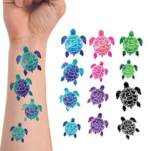 wirester temporary tattoo stickers for girls boys kids adults, fake tattoos on face hand neck wrist party favor body art, tattoo sheet 6 x 7.87 inch - turtle designs (blue, pink, purple, green, black)