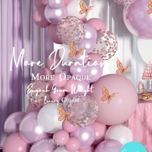 Soonlyn Baby Shower Decorations for Girl 140 Pcs Pink Balloon Garland Butterfly Stickers 18 In 12 In 10 In 5 In Lilac Purple Chrome Rose Gold Confetti Balloon Arch Kit for Girl Birthday Party