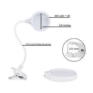 COSYWARM 5X Magnifying Lamp，Lighted Magnifying Glass with Light and Stand Hands Free, Desk Magnifying Light, LED Magnifier Work Lamp for Reading, Crafts, Sewing, Hobbies.