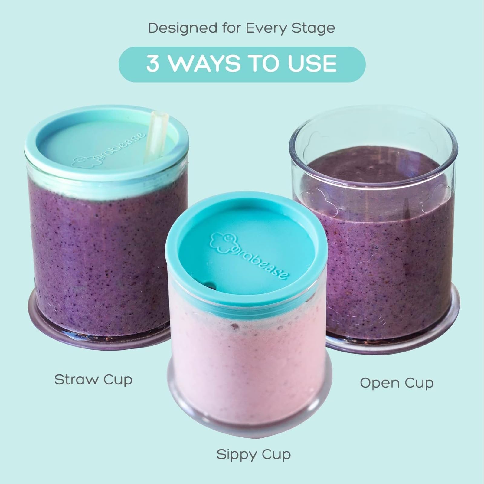 grabease Straw Cup for Baby Feeding Sippy Cups Toddler Sippy Cups, BPA-Free & Phthalate-Free for Baby & Toddler, 4-oz, Teal