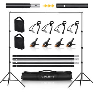 cpliris backdrop stand for parties, 8.5x10ft adjustable backdrop support for photoshoot, baby shower backdrop stand with spring clips, sandbag, backdrop clip and carry bag