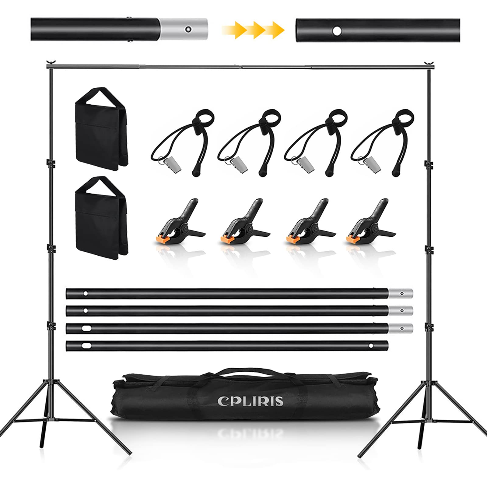 CPLIRIS Backdrop Stand for Parties, 8.5x10ft Adjustable Backdrop Support for Photoshoot, Baby Shower Backdrop Stand with Spring Clips, Sandbag, Backdrop Clip and Carry Bag