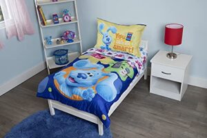 blues clues you are smart 4 piece toddler bedding set – includes comforter, sheet set – fitted + top sheet + reversible pillowcase for boys and girls beds, blue