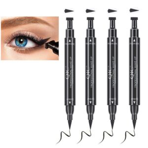 winged black liquid eyeliner set - 4 pcs dual ended matte eye liner pen & wing stamp, long lasting and smudge proof eye makeup for women