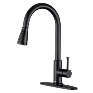 guukar black kitchen faucet with pull down sprayer matte black stainless steel kitchen sink faucet 360 degree swivel with deck plate