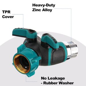 Water Splitter 2 Way Heavy Duty, 3/4" Garden Hose Splitter Y Way Connector 2 Valves Rubberized Grip with 2 Kink Free Faucet Extension Hose Protector 10 Rubber Washers