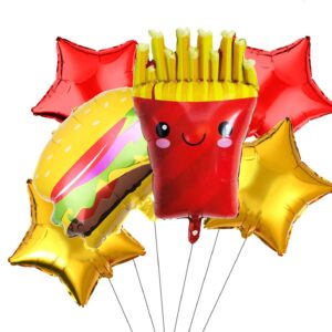 15Pcs French Fries Balloons Hamburg Balloons Food Birthday Foil Balloons for Birthday Fast Food Snacks Themed Party Decorations Supplies