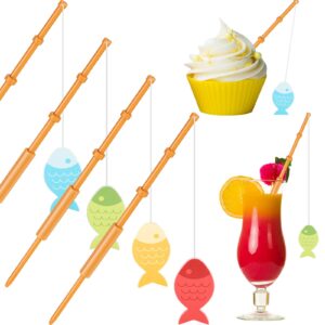 boao 20 pieces mini fish pole decoration little fisherman fishing pole picks mini cupcake picks for birthday party tropical party appetizer cake decoration