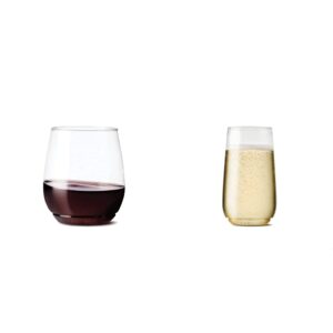 tossware pop 14oz vino set of 12, recyclable, unbreakable & crystal clear plastic wine glasses & pop 6oz flute jr set of 12, recyclable, unbreakable & crystal clear plastic champagne glasses