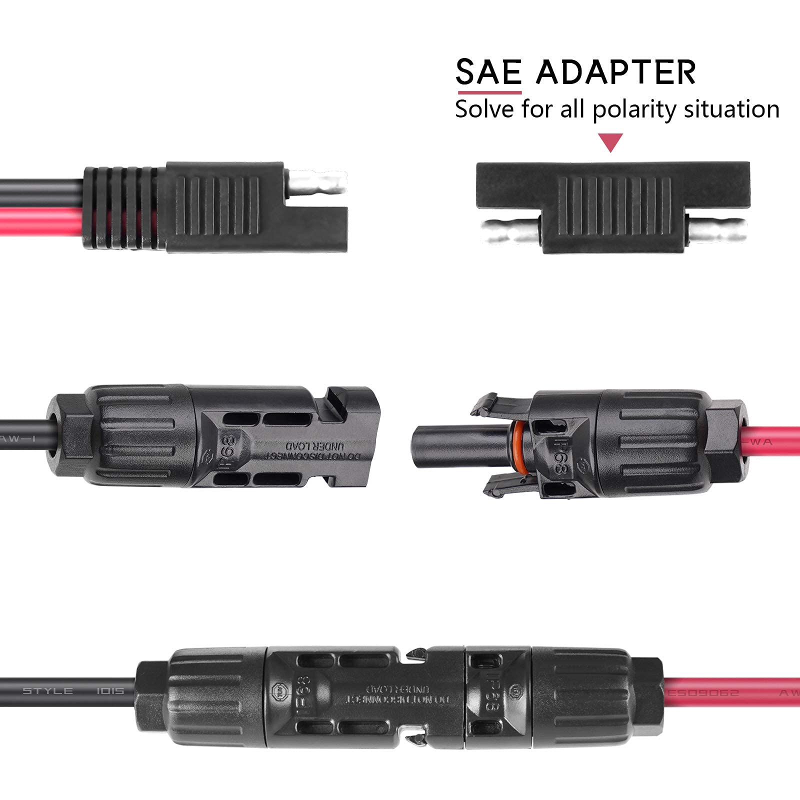 Vemote Solar Panel Connector to SAE Adapter Cable, 30A IP68 Waterproof PV Extension Wire with SAE Polarity Reverse Adapter 10AWG for Rv Caravan Solar Panels Battery Charger