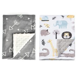 boritar baby blanket for unisex 2 pack super soft minky with double layer dotted backing, little grey arrows printed 30 x 40 inch, receiving blankets