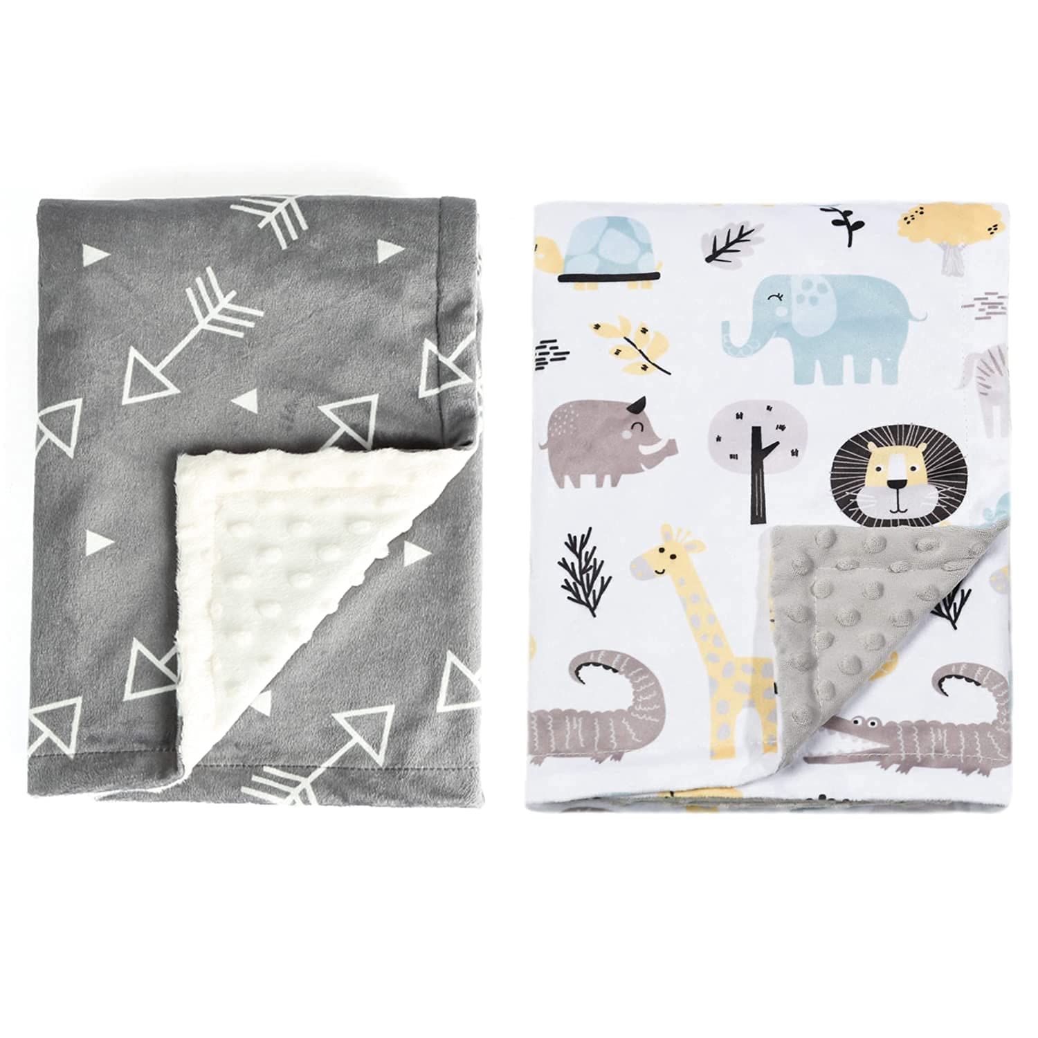 BORITAR Baby Blanket for Unisex 2 Pack Super Soft Minky with Double Layer Dotted Backing, Little Grey Arrows Printed 30 x 40 Inch, Receiving Blankets