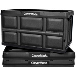 CleverMade Collapsible 45L and 62L Plastic Storage Bins (3 Pack Black) - Utility Containers for Organizing, Toy Storage, Garage Storage