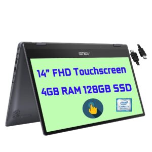 asus vivobook flip 14 2 in 1 14-inch fhd touchscreen laptop - 8th gen intel core i3-8145u - 4gb ram - 128gb ssd - fingerprint - backlit - usb-c - win10 (renewed)