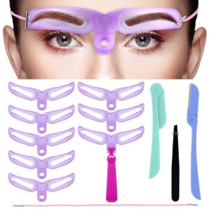 4 pieces eyebrow stencil 8 styles eyebrow template diy grooming eyebrow shaping kit washable reusable eyebrow template with handle stainless steel tweezers and foldable eyebrow razor (chic style)