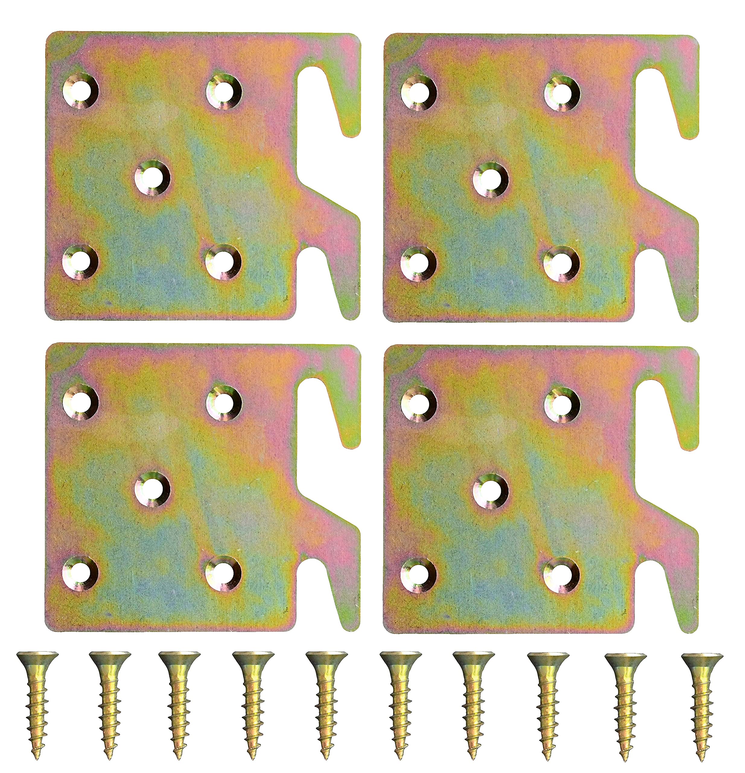 First Choice Products Heavy 5 Hole Wood Frame Bed Hook Plates – Pack of 4 Brackets, Gold