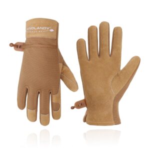 handlandy gardening gloves for women flexible & durable, breathable utility work gloves heavy duty leather garden yard glove (small, khaki)