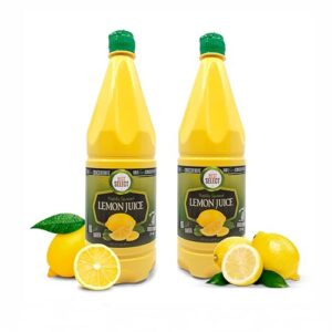 2 pack 100% lemon juice freshly squeezed no added water 33.8oz not from concentrate - appx 40 freshly squeezed lemons in each bottle - kosher food - best select