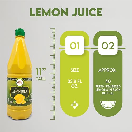 2 Pack 100% Lemon Juice Freshly Squeezed NO Added Water 33.8oz Not From Concentrate - Appx 40 Freshly Squeezed Lemons in Each Bottle - Kosher Food - Best Select