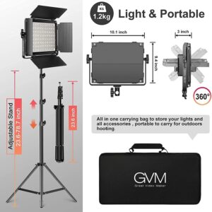 GVM 1000D RGB Led Video Light with 2 Softboxes, Photography Lighting Kit with Bluetooth Control, Full Color Video Lighting Kit with 8 Applicable Scenes, 2 Packs Led Light Panel for Video Shooting