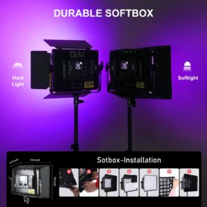 GVM 1000D RGB Led Video Light with 2 Softboxes, Photography Lighting Kit with Bluetooth Control, Full Color Video Lighting Kit with 8 Applicable Scenes, 2 Packs Led Light Panel for Video Shooting