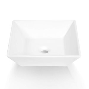 sinber 16" x 16" x 4.92" white square ceramic countertop bathroom vanity vessel sink bvs1616a-ok