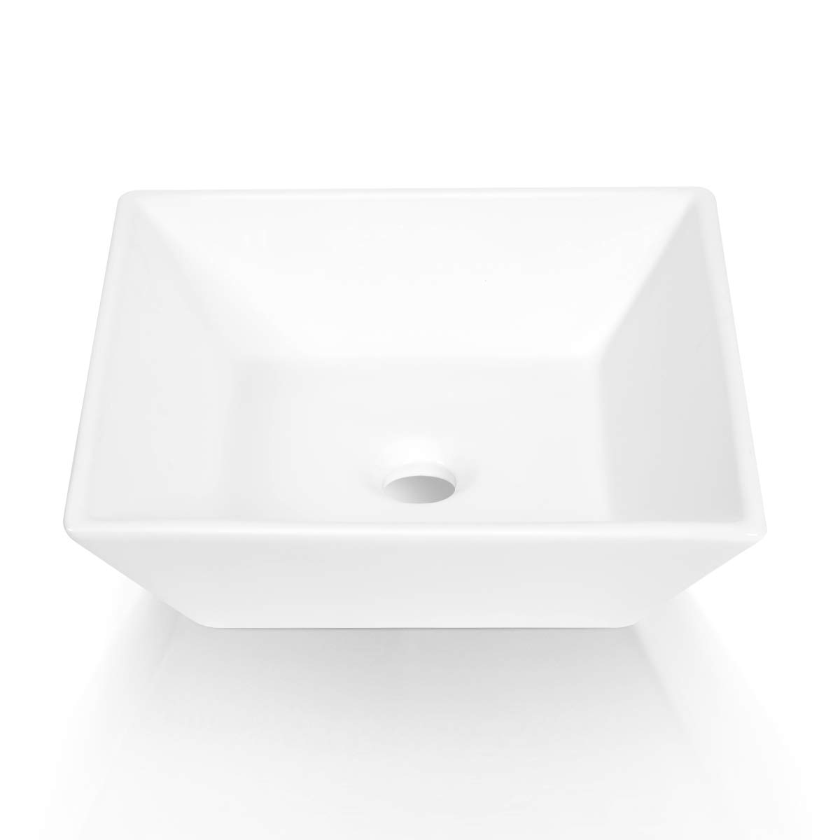 Sinber 16" x 16" x 4.92" White Square Ceramic Countertop Bathroom Vanity Vessel Sink BVS1616A-OK