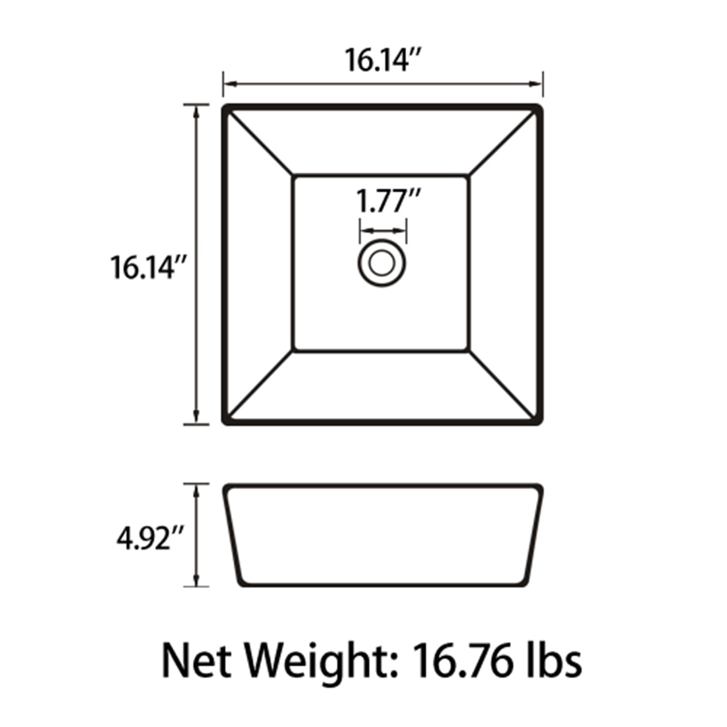 Sinber 16" x 16" x 4.92" White Square Ceramic Countertop Bathroom Vanity Vessel Sink BVS1616A-OK