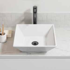 Sinber 16" x 16" x 4.92" White Square Ceramic Countertop Bathroom Vanity Vessel Sink BVS1616A-OK