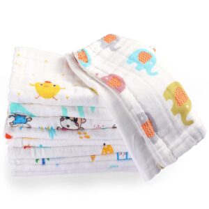 10 pieces baby burp cloth 10 x 20 inches 6 layer soft absorbent muslin newborn towel for baby shower machine washable, for sensitive skin baby (animal pattern)