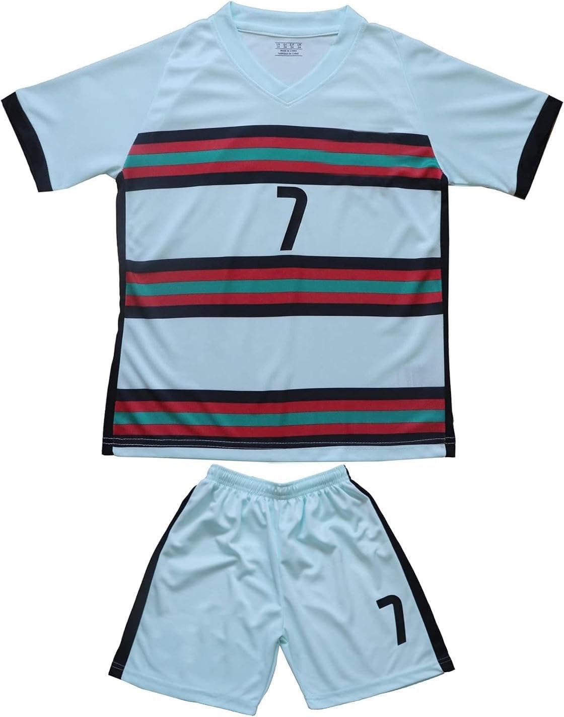 FPF #7 Ronaldo Kids Football Soccer Jersey/Shorts/Socks Kit Youth Sizes (Ronaldo Green, 24 (6-7 Years))