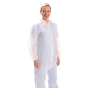 TRONEX 25 Pack Multilayer Nonwoven Disposable Coveralls with Open Ankles & Elastic Cuffs, White Disposable Jumpsuits (Extra Large)