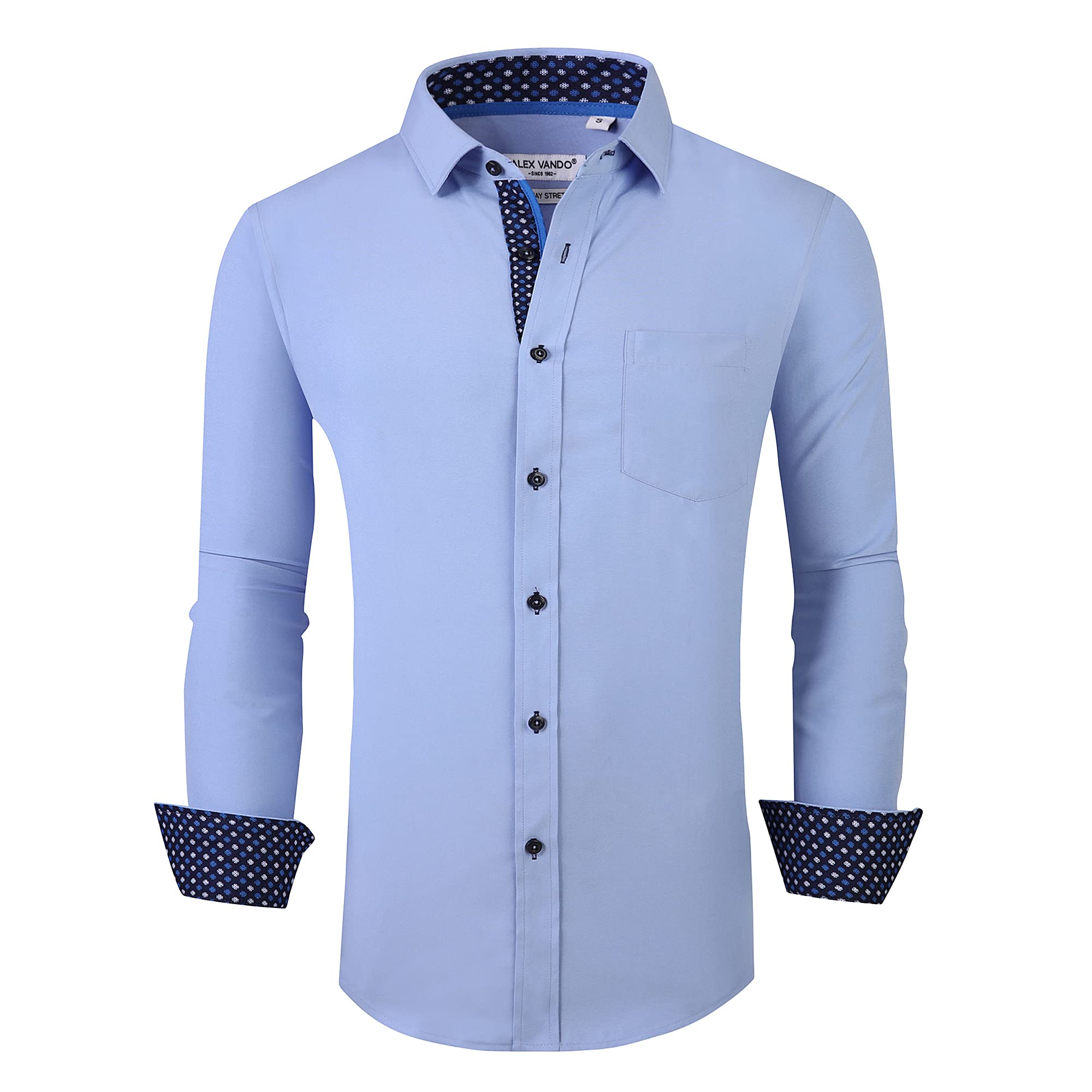 Alex Vando Mens Dress Shirt Wrinkle Free Regular Fit 4-Way Stretch Button Down Shirts,Blue,M