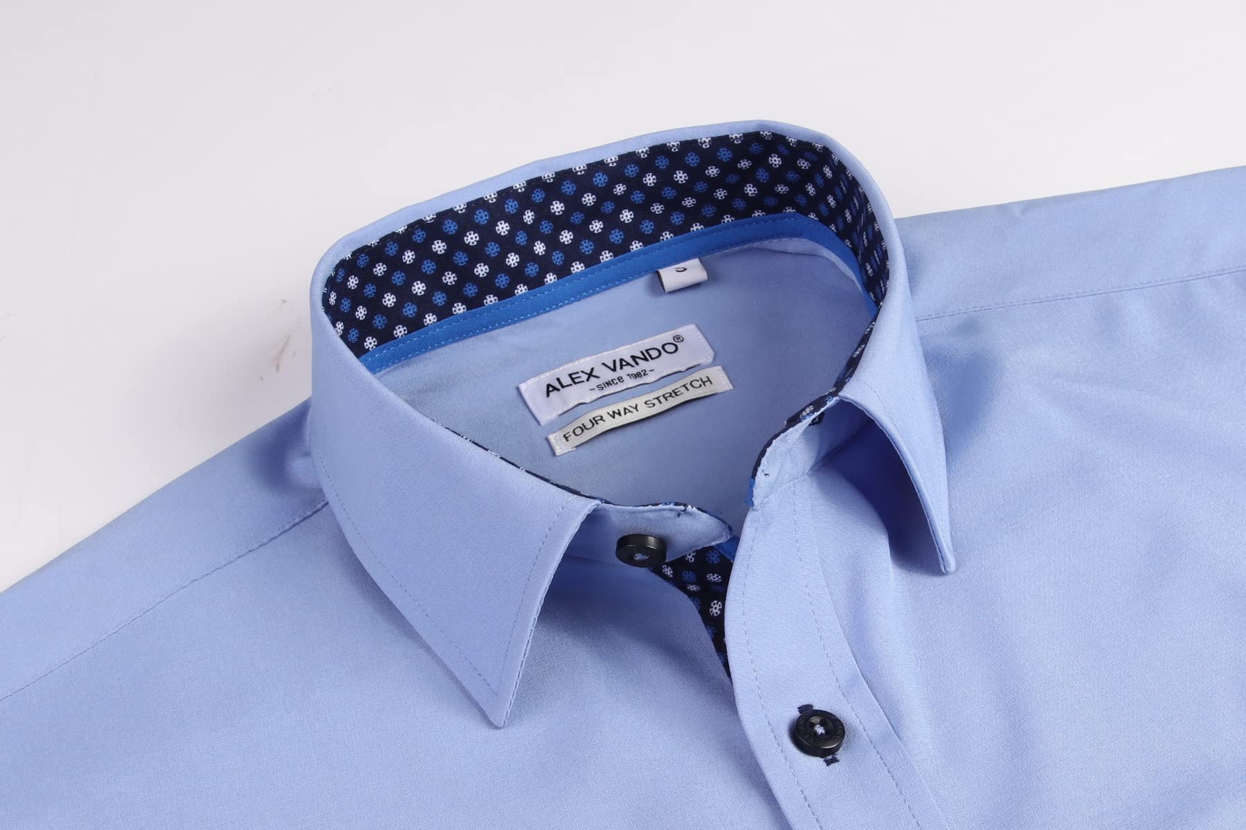 Alex Vando Mens Dress Shirt Wrinkle Free Regular Fit 4-Way Stretch Button Down Shirts,Blue,M