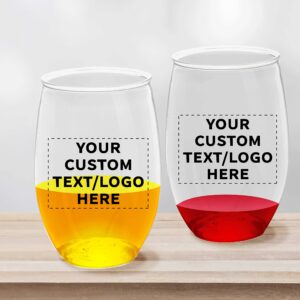 Custom Plastic Stemless Wine Glasses 16 oz. Set of 50, Personalized Bulk Pack - BPA Free, Great for Outdoor Lounges, Poolside, Parties and Other Events - Clear