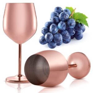 deayou 2 pack stainless steel wine glass, 17 oz rose gold steel wine goblet for champagne, indoor outdoor, party