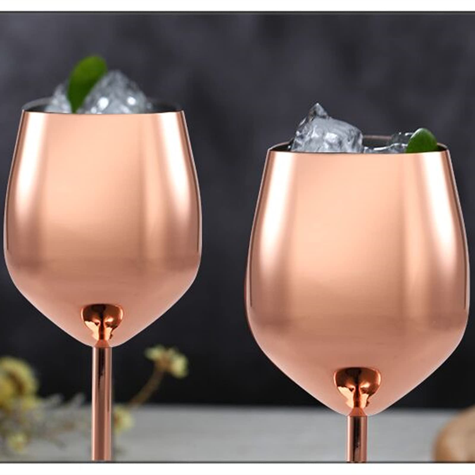 DEAYOU 2 Pack Stainless Steel Wine Glass, 17 Oz Rose Gold Steel Wine Goblet for Champagne, Indoor Outdoor, Party