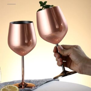 DEAYOU 2 Pack Stainless Steel Wine Glass, 17 Oz Rose Gold Steel Wine Goblet for Champagne, Indoor Outdoor, Party