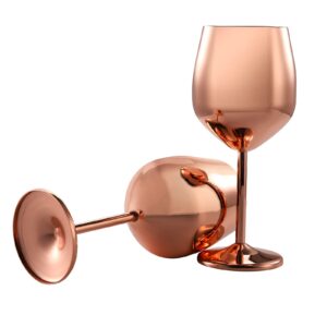 DEAYOU 2 Pack Stainless Steel Wine Glass, 17 Oz Rose Gold Steel Wine Goblet for Champagne, Indoor Outdoor, Party