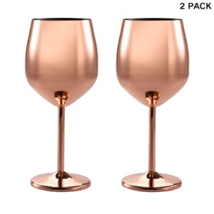 DEAYOU 2 Pack Stainless Steel Wine Glass, 17 Oz Rose Gold Steel Wine Goblet for Champagne, Indoor Outdoor, Party